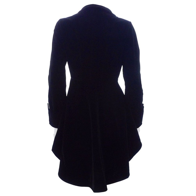 Women Black Velvet Coat Wine | Waterfall Gothic Jacket | Victorian Ruffle Frock Coats